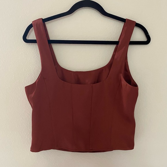 NWT Express Corset Dark Burnt Orange Red Crop Top sz Medium - Picture 2 of 7